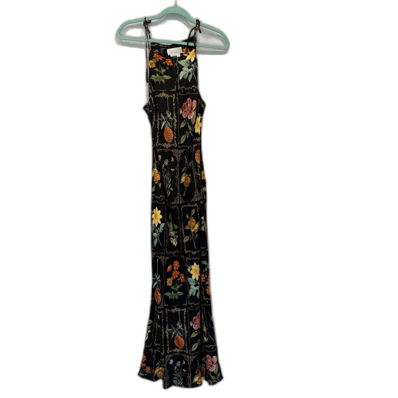 By Anthropologie Midi Dress Tie-Neck Column Floral Black Cottage Woman sz Medium - Picture 2 of 9